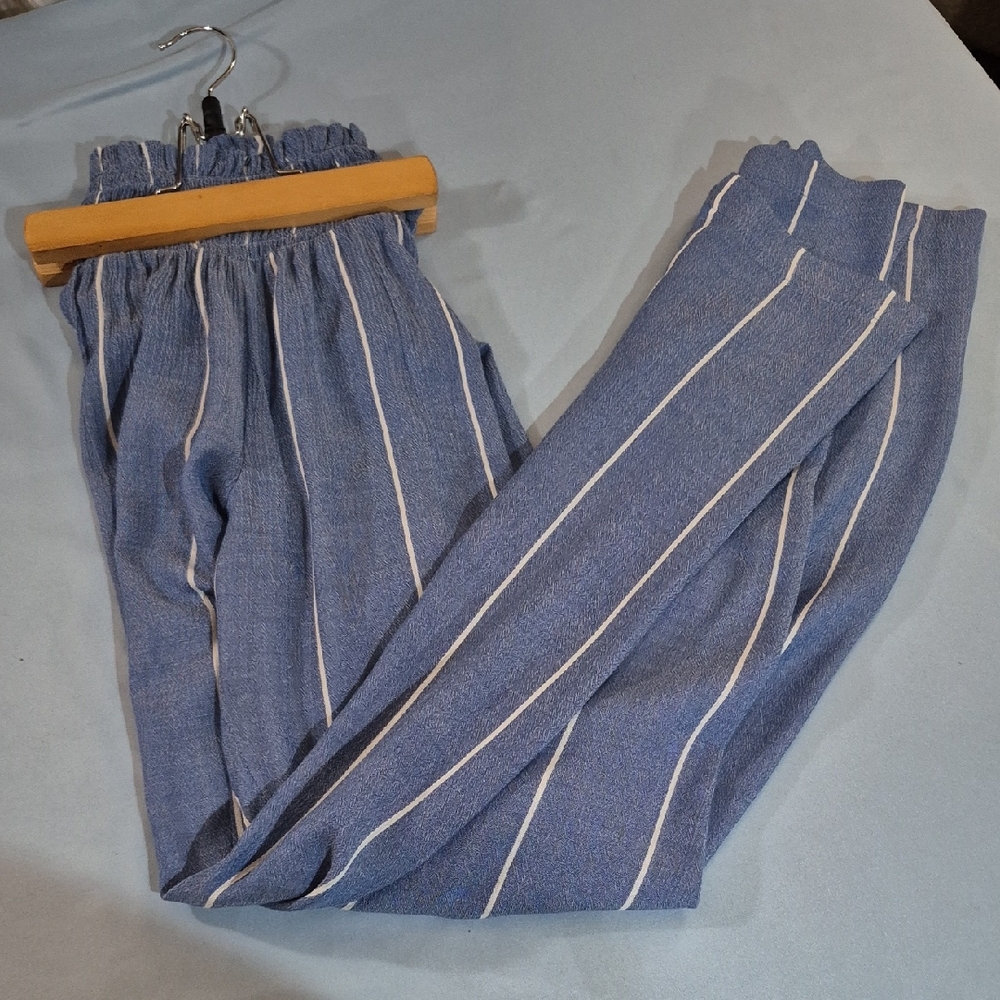O'Neill Blue and White Striped Wide Leg Pants